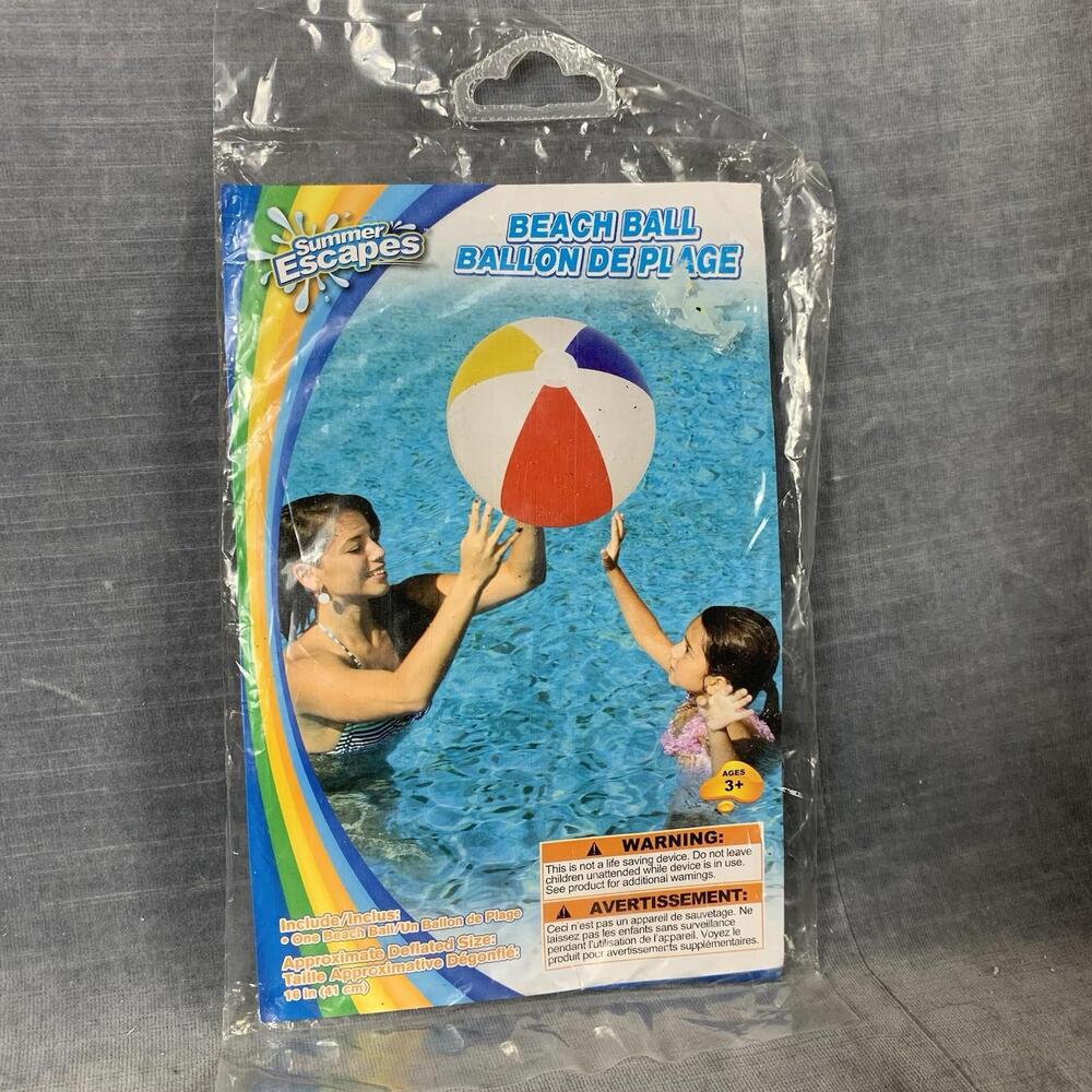Vintage Summer Escapes 16" Beach Ball White Red Yellow Blue New NIP